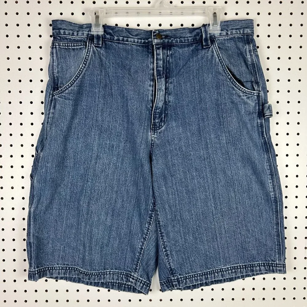 Club Room Baggy Jean Shorts Size 36 Denim Jorts Work Wear Wide Leg Carpenter Y2K - Picture 4 of 7